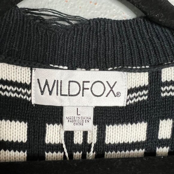 NWT Wildfox Reese Ritzy Fringe Hem Sweater in Black and White V-Neck Size Large - Picture 3 of 11